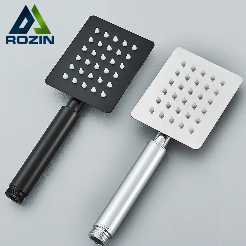 Matte black & brushed silver stainless steel handheld shower head bathroom