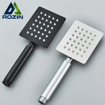 Matte black & brushed silver stainless steel handheld shower head bathroom