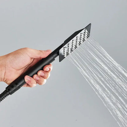 Matte black & brushed silver stainless steel handheld shower head bathroom