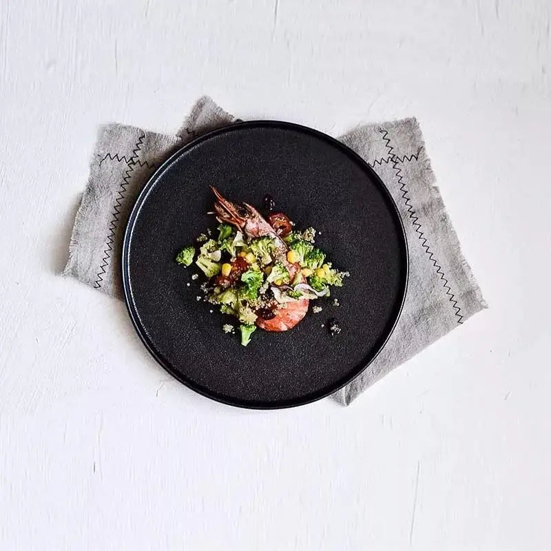 Matte black ceramic dinner plate dining room salad tray