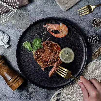 Matte black ceramic dinner plate dining room salad tray