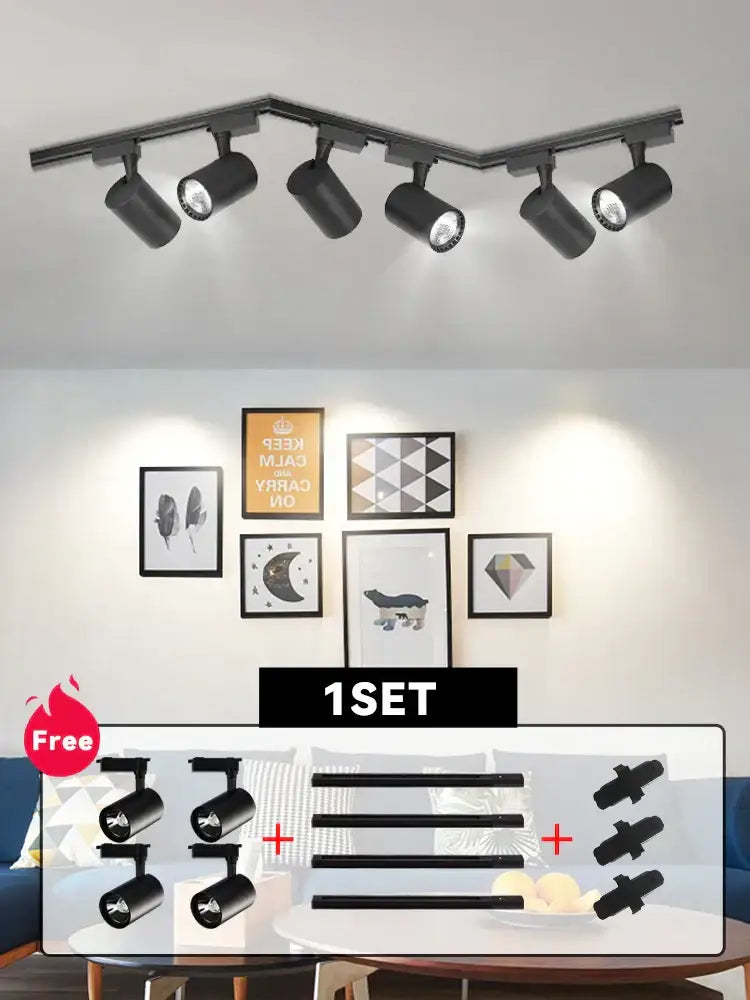 Matte black cob chandelier track ceiling spotlights living room