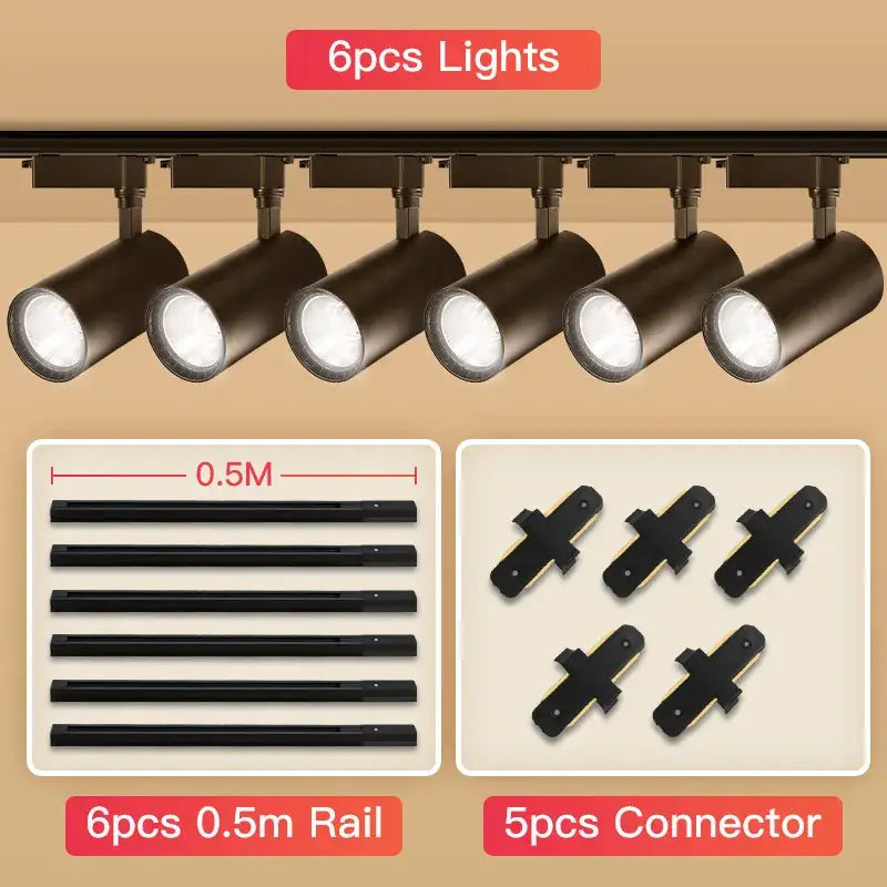 Matte black cob chandelier track ceiling spotlights living room