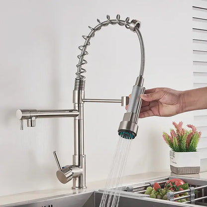 Matte black brass kitchen faucet with swivel spout