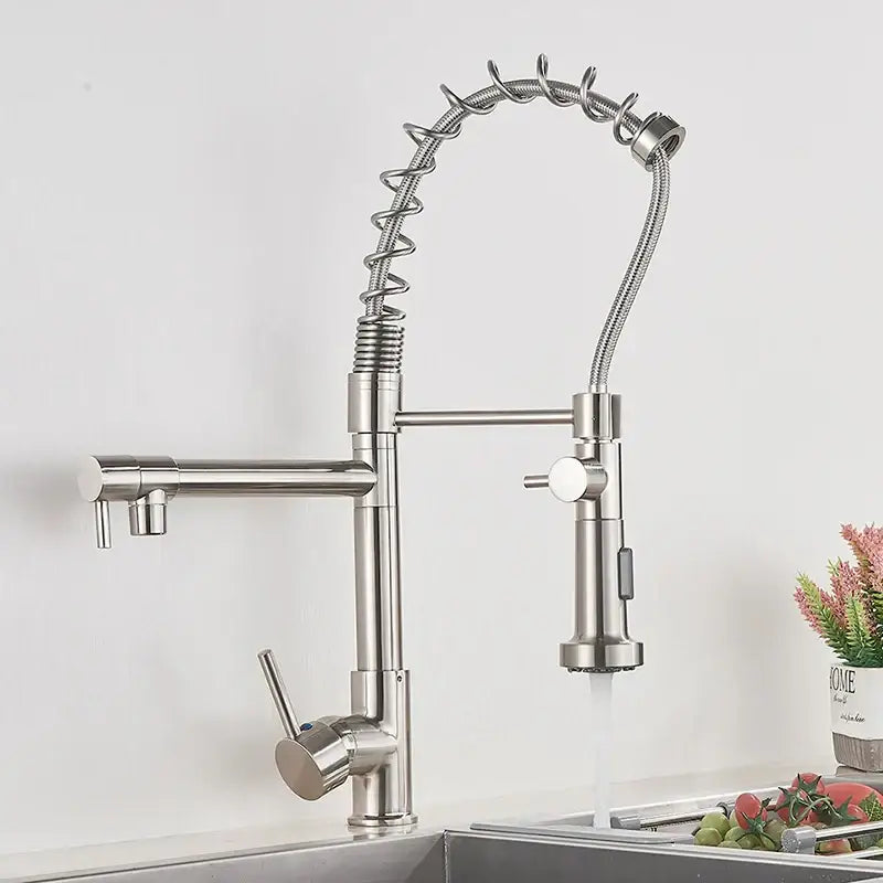 Matte black brass kitchen faucet with swivel spout