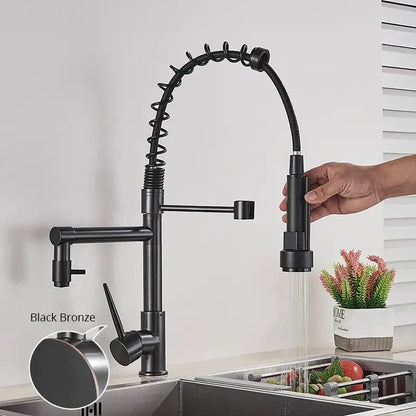 Matte black brass kitchen faucet with swivel spout