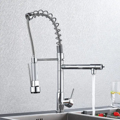 Matte black brass kitchen faucet with swivel spout