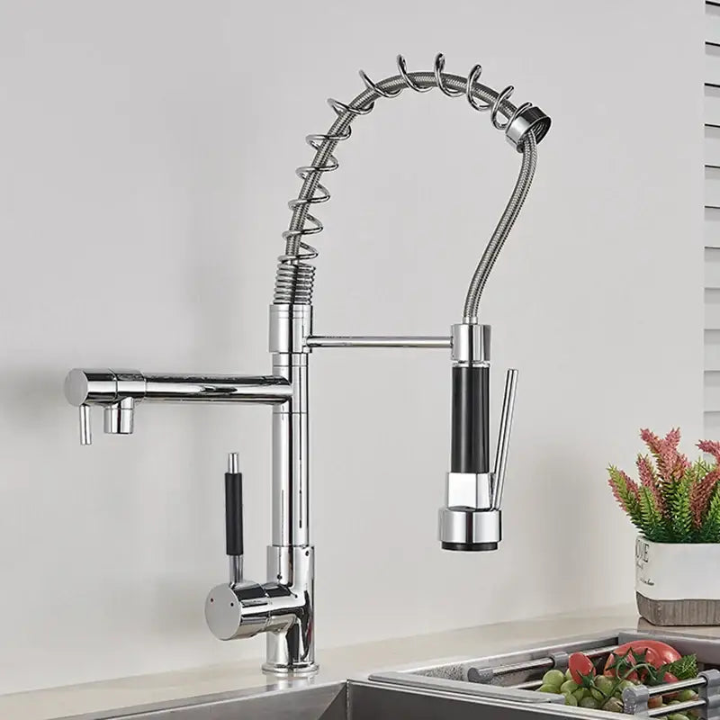 Matte black brass kitchen faucet with swivel spout