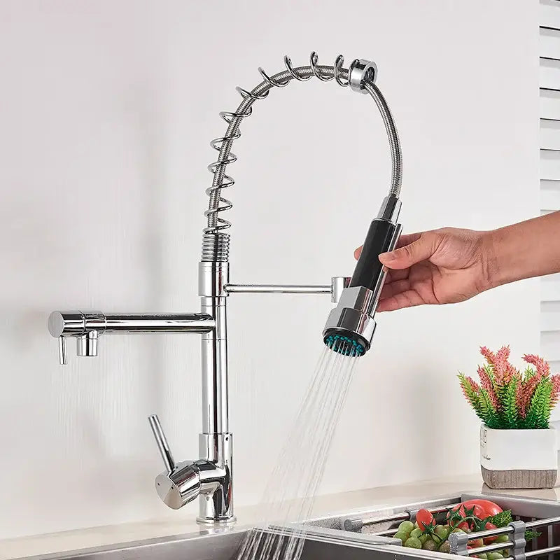 Matte black brass kitchen faucet with swivel spout