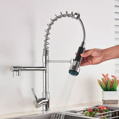 Matte black brass kitchen faucet with swivel spout