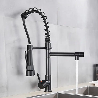 Matte black brass kitchen faucet with swivel spout
