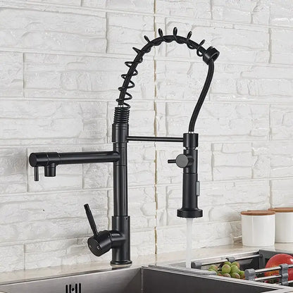 Matte black brass kitchen faucet with swivel spout