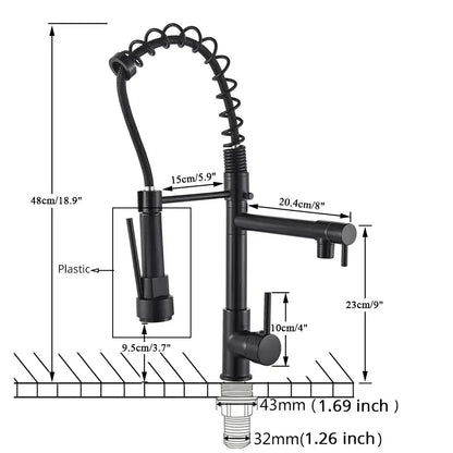 Matte black brass kitchen faucet with swivel spout