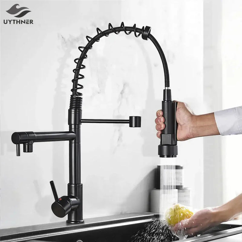 Matte black decorbites brass kitchen faucet with swivel spout