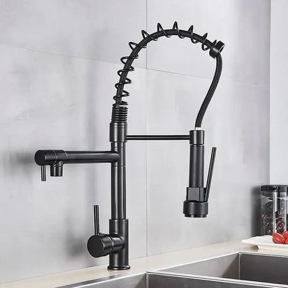 Matte black brass kitchen faucet with swivel spout