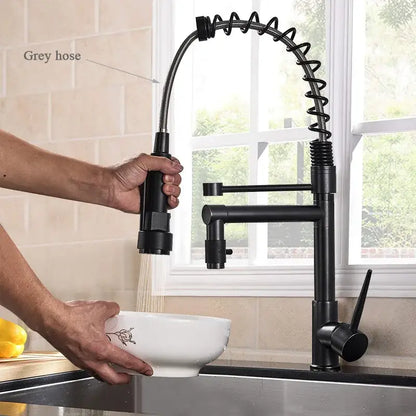Matte black brass kitchen faucet with swivel spout