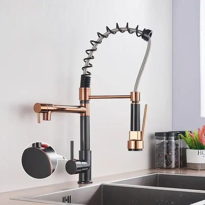 Matte black brass kitchen faucet with swivel spout
