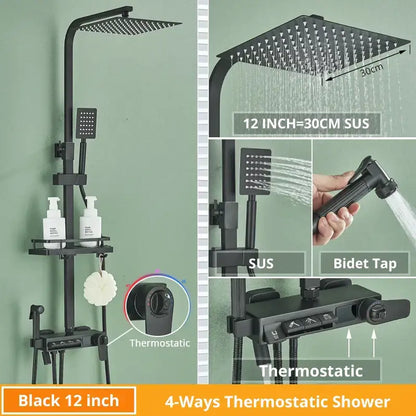 Matte black digital display shower faucet set bathroom