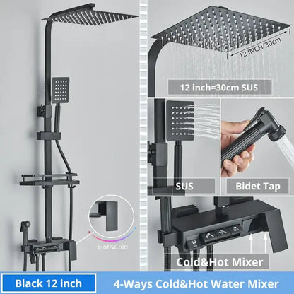 Matte black digital display shower faucet set bathroom