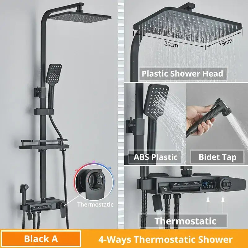 Matte black digital display shower faucet set bathroom