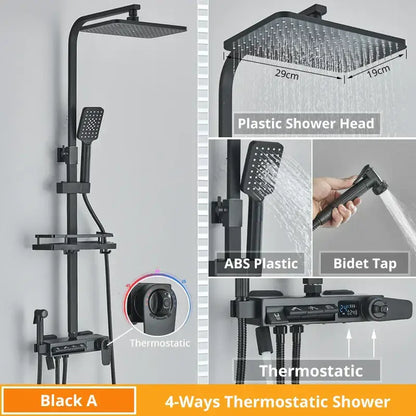 Matte black digital display shower faucet set bathroom