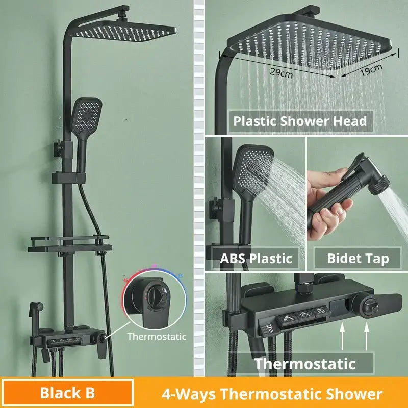 Matte black digital display shower faucet set bathroom