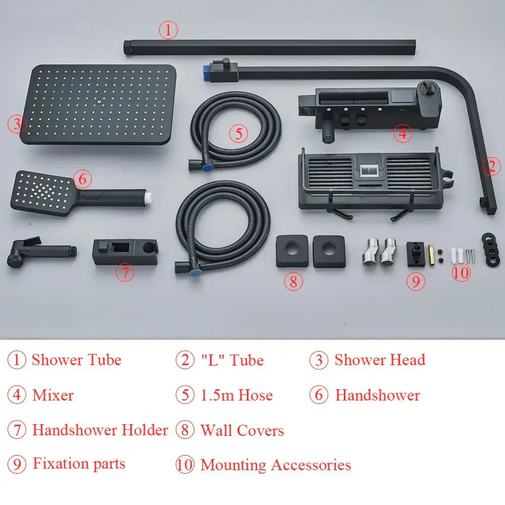 Matte black digital display shower faucet set bathroom