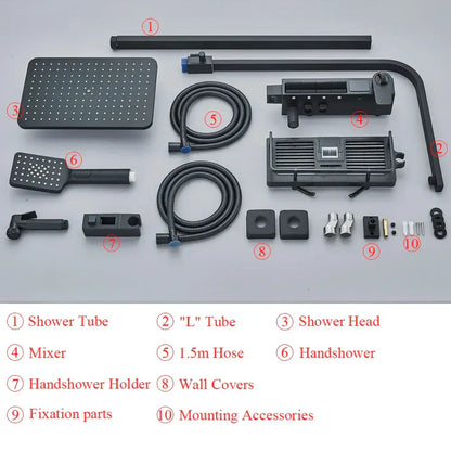 Matte black digital display shower faucet set bathroom