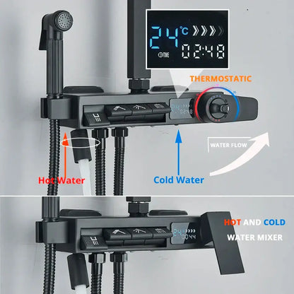 Matte black digital display shower faucet set bathroom