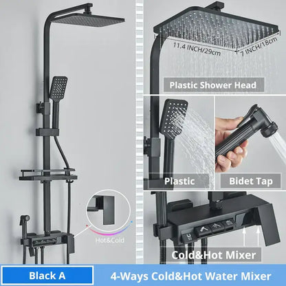 Matte black digital display shower faucet set bathroom
