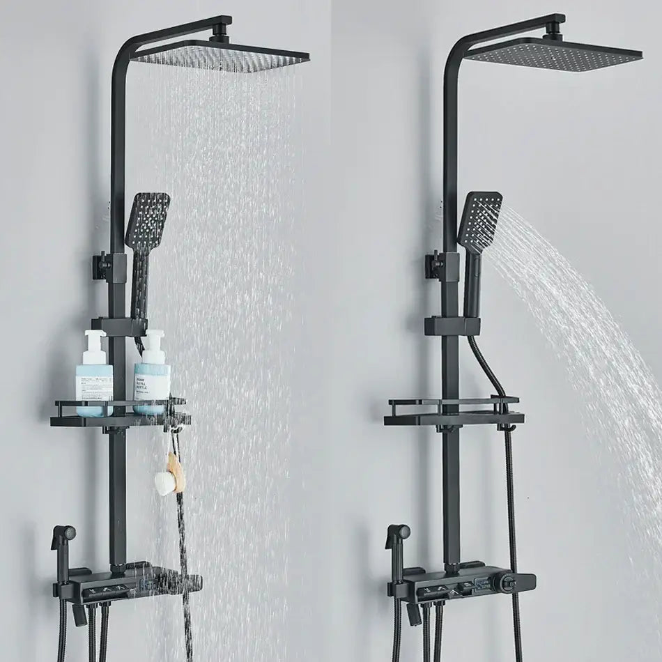 Matte black digital display shower faucet set bathroom