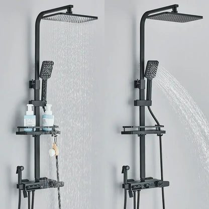 Matte black digital display shower faucet set bathroom
