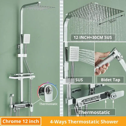 Matte black digital display shower faucet set bathroom