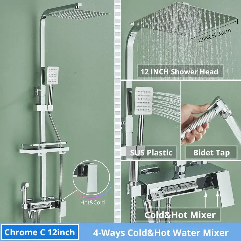Matte black digital display shower faucet set bathroom