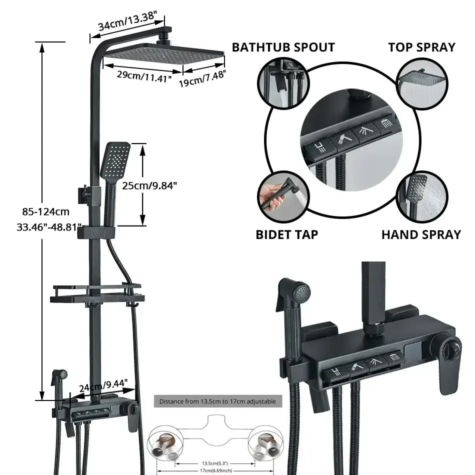 Matte black digital display shower faucet set bathroom
