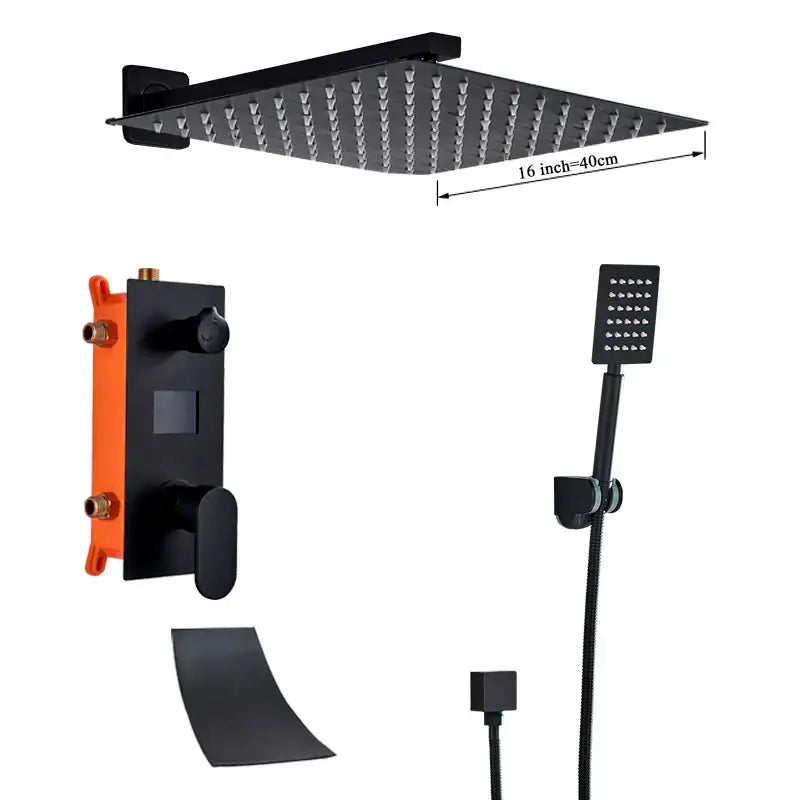 Matte black digital display shower faucet set bathroom rainfall head