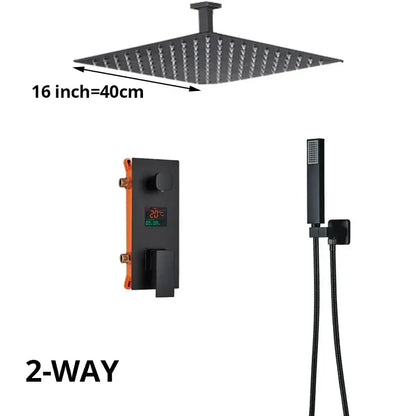 Matte black digital display shower faucet set bathroom rainfall head