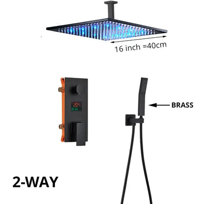 Matte black digital display shower faucet set bathroom rainfall head