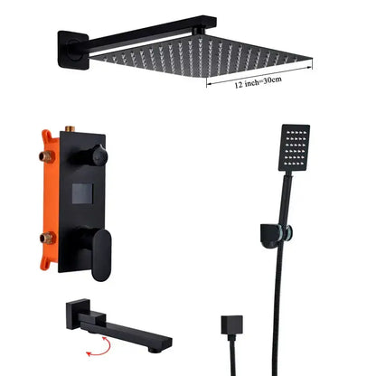 Matte black digital display shower faucet set bathroom rainfall head