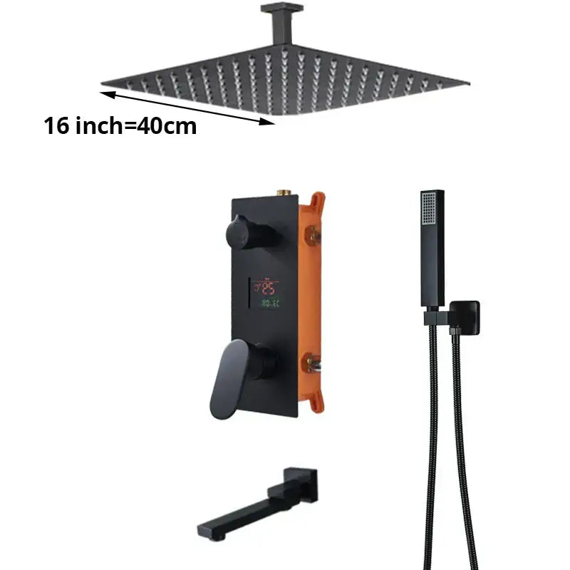 Matte black digital display shower faucet set bathroom rainfall head