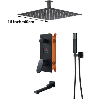 Matte black digital display shower faucet set bathroom rainfall head