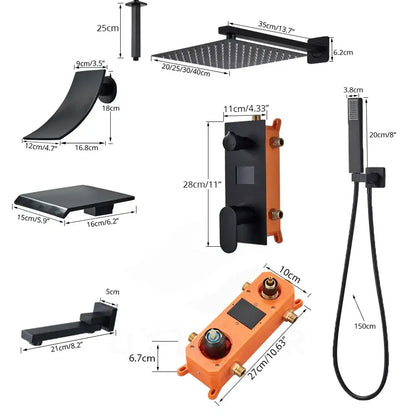 Matte black digital display shower faucet set bathroom rainfall head