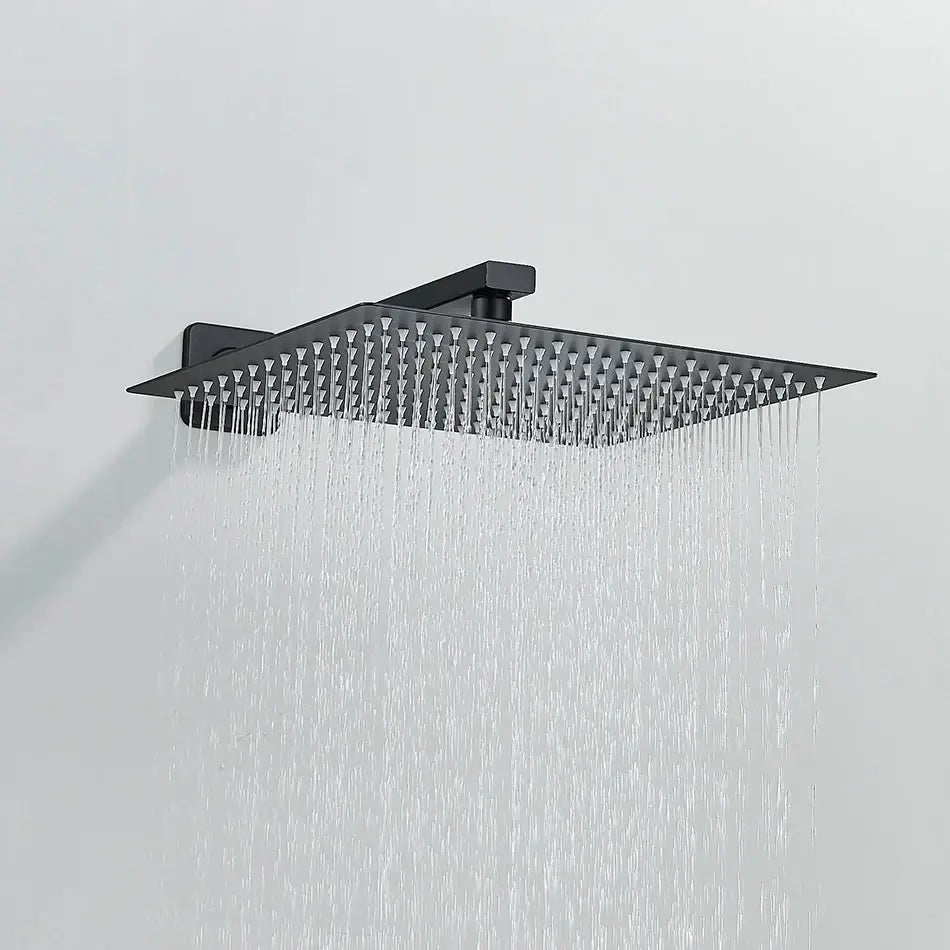 Matte black digital display shower faucet set bathroom rainfall head