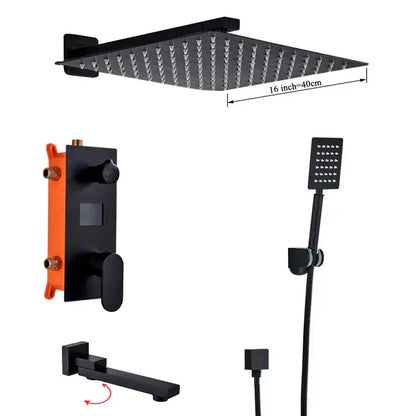 Matte black digital display shower faucet set bathroom rainfall head