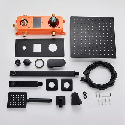 Matte black digital display shower faucet set bathroom rainfall head