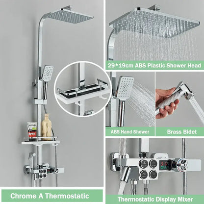 Matte black digital rainfall shower faucet set for bathroom
