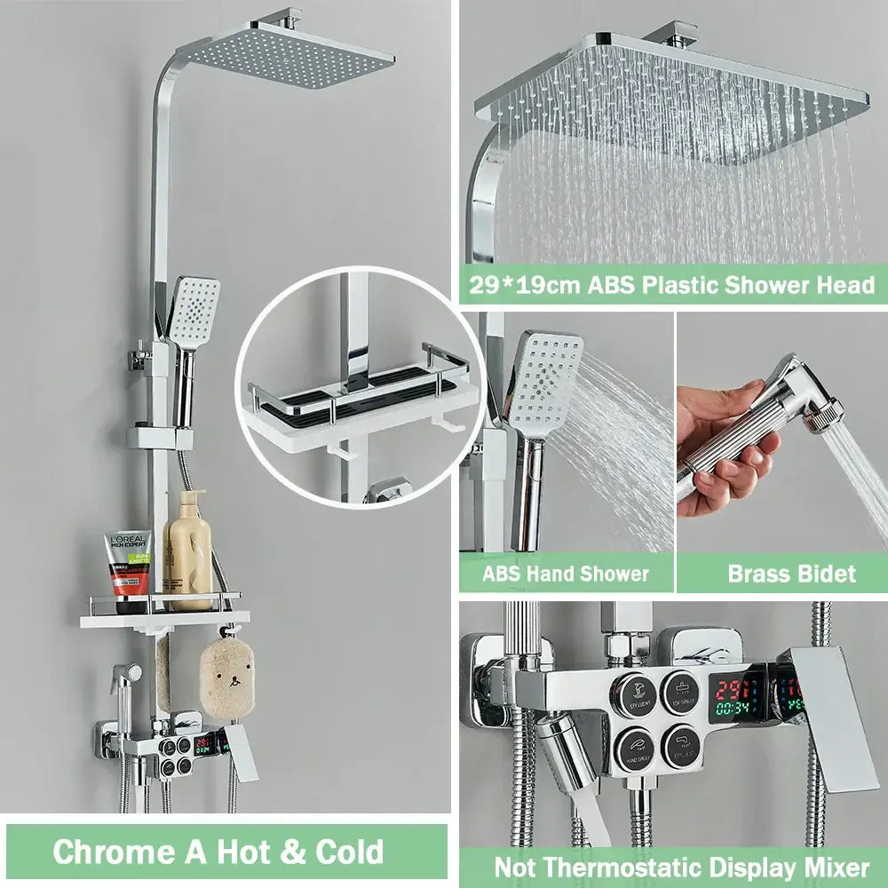 Matte black digital rainfall shower faucet set for bathroom