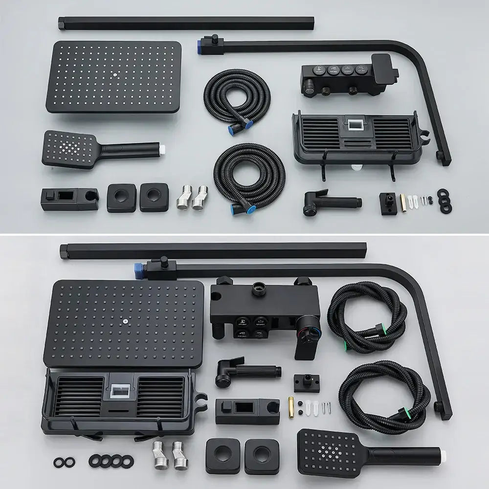 Matte black digital rainfall shower faucet set for bathroom