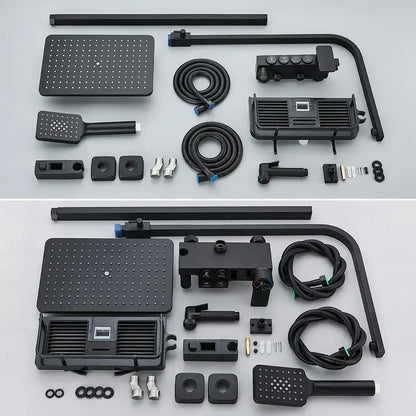 Matte black digital rainfall shower faucet set for bathroom