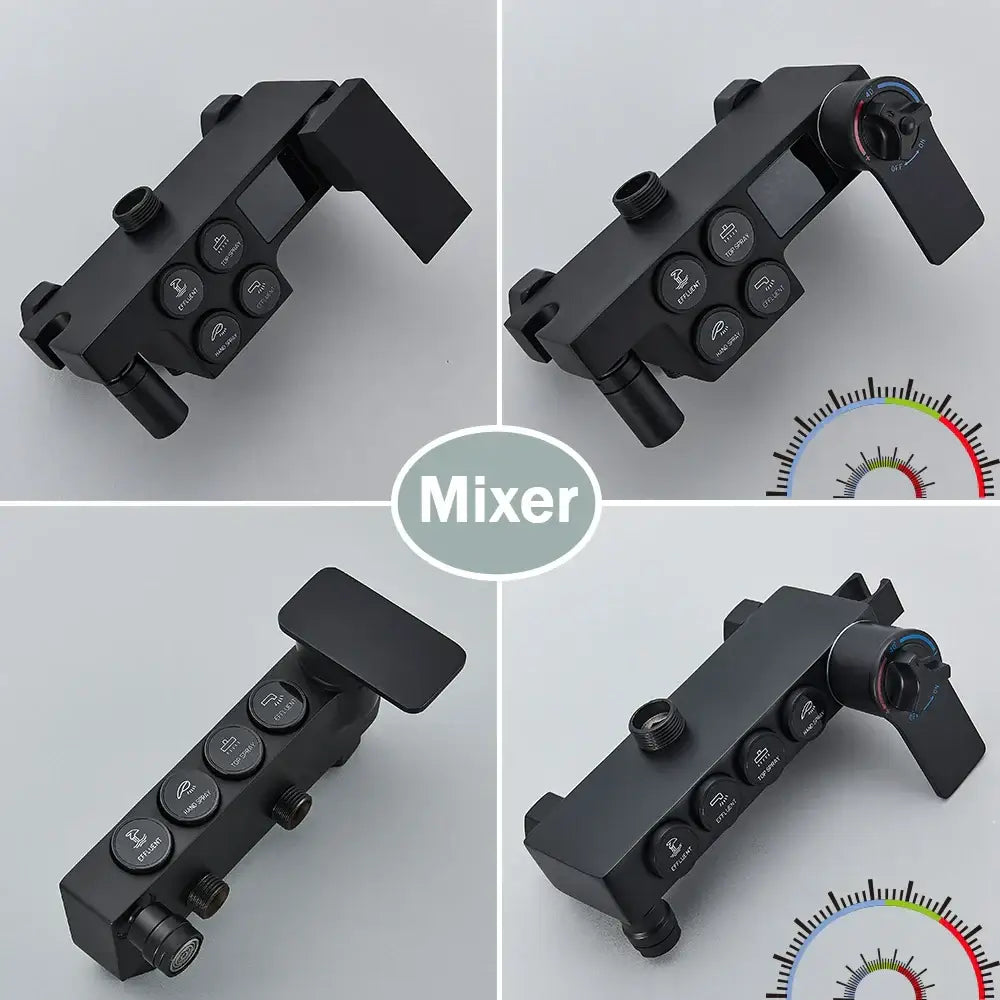 Matte black digital rainfall shower faucet set for bathroom